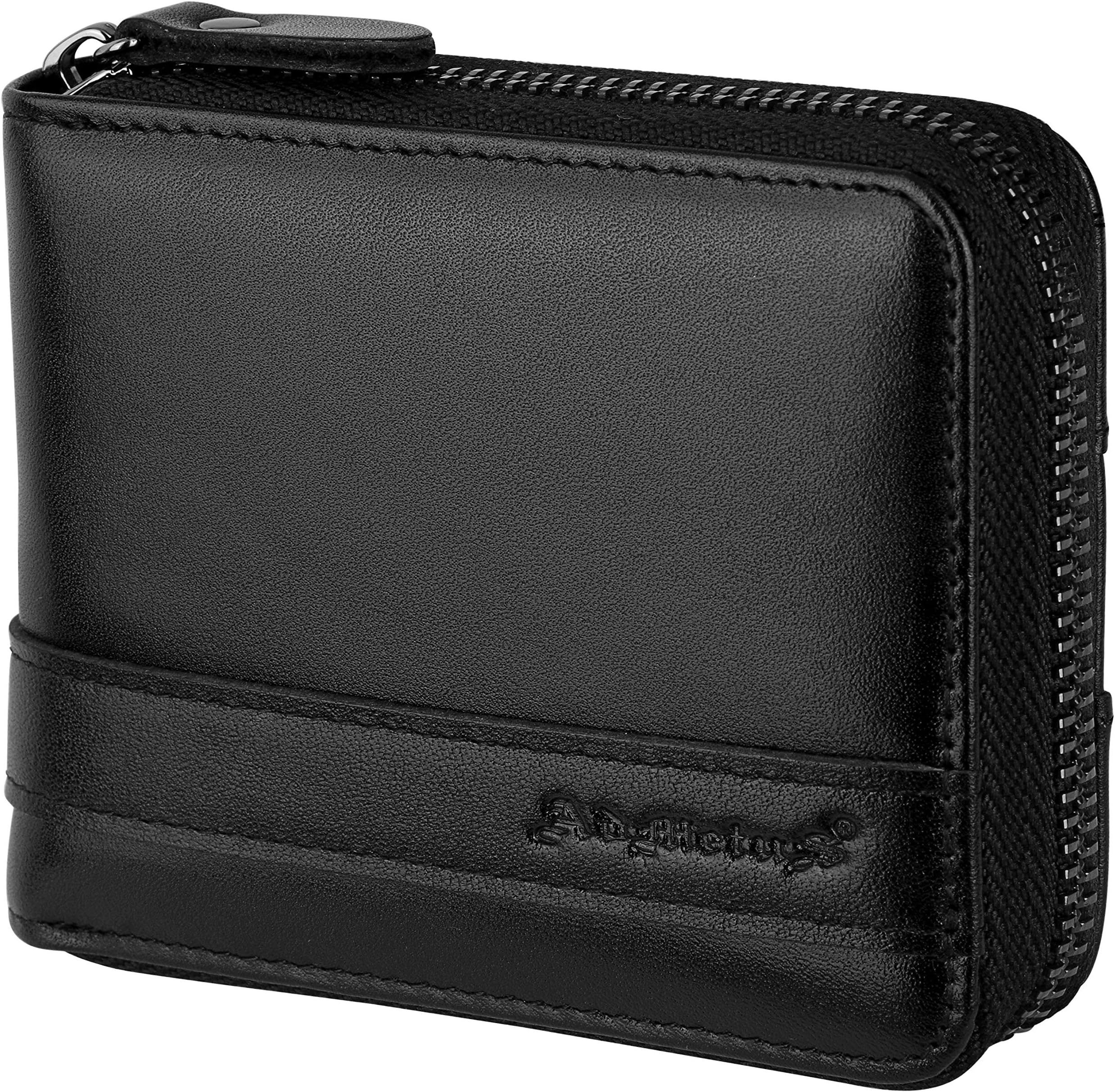 Admetus Men's Genuine Leather Short Zip-around Bifold Wallet