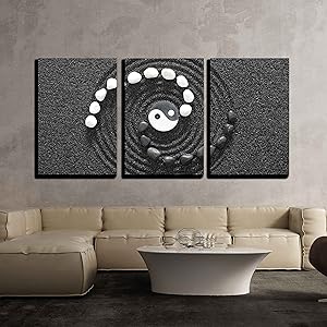 wall26 - 3 Piece Canvas Wall Art - Zen Stones with Yin and Yang - Modern Home Art Stretched and Framed Ready to Hang - 16"x24"x3 Panels