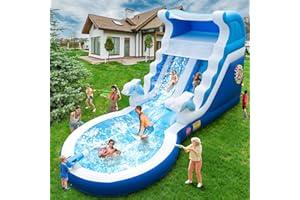 HXDOGSP Inflatable Water Slide Commercial Grade: 24FT(L) Water Bounce House for Adults and Kids - Big Pool, Premium PVC, Dolphin Style, Wet & Dry, 950W Blower - for Backyard Outdoor Birthday Party