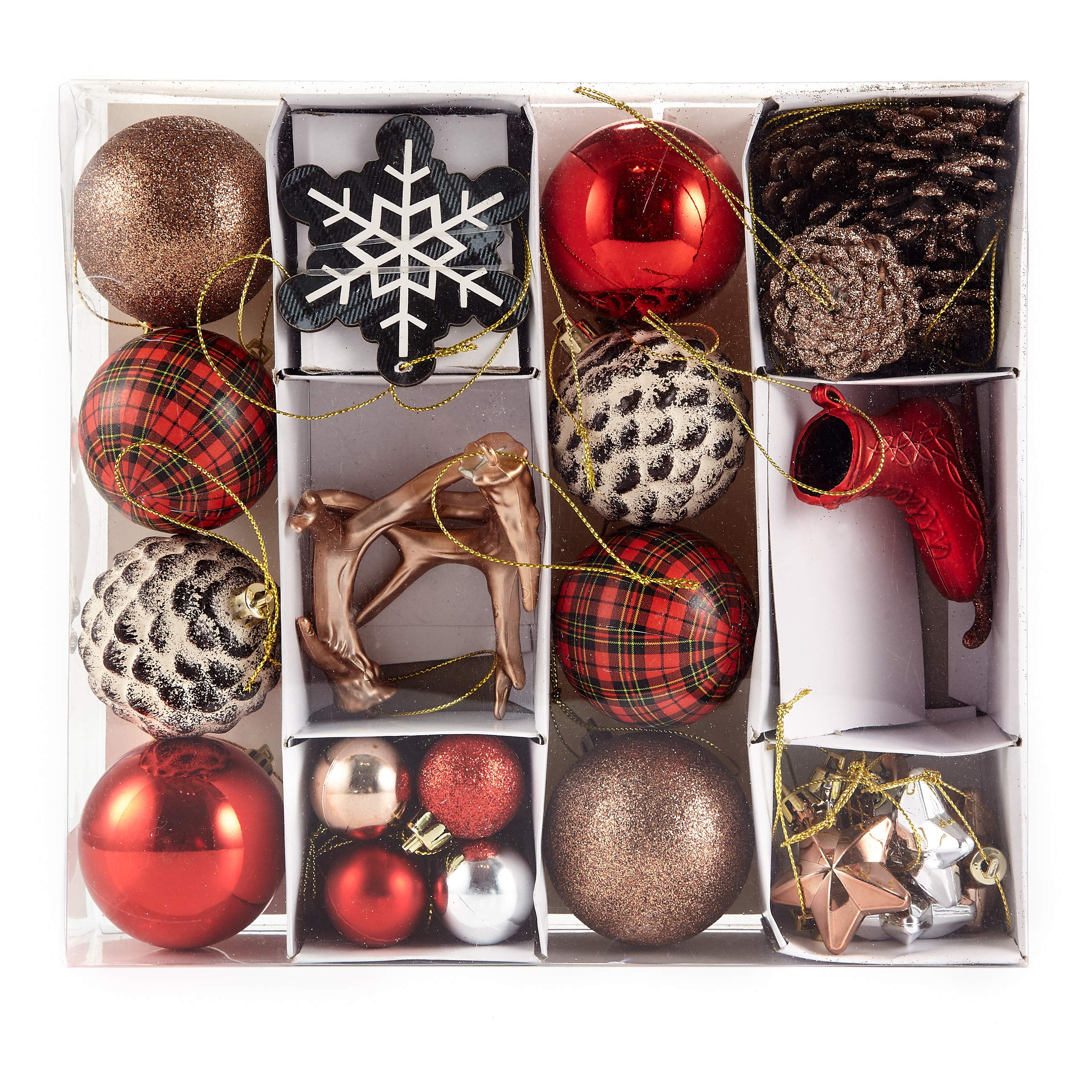 Heitmann Deco Christmas Tree Decoration Set 31 Pieces - Plastic Christmas Baubles & Pendants - Red, Silver & Natural - Shatterproof Tree Decoration Set for Indoor and Outdoor Use