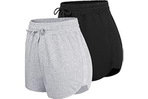HBY 2 Pack Cotton Yoga Short Women Summer Casual Running Gym Sports Waistband Shorts