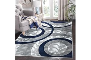 GLORY RUGS Area Rug Modern 8x10 Navy Circles Geometry Soft Hand Carved Contemporary Floor Carpet Fluffy Texture for Indoor Living Dining Room and Bedroom Area