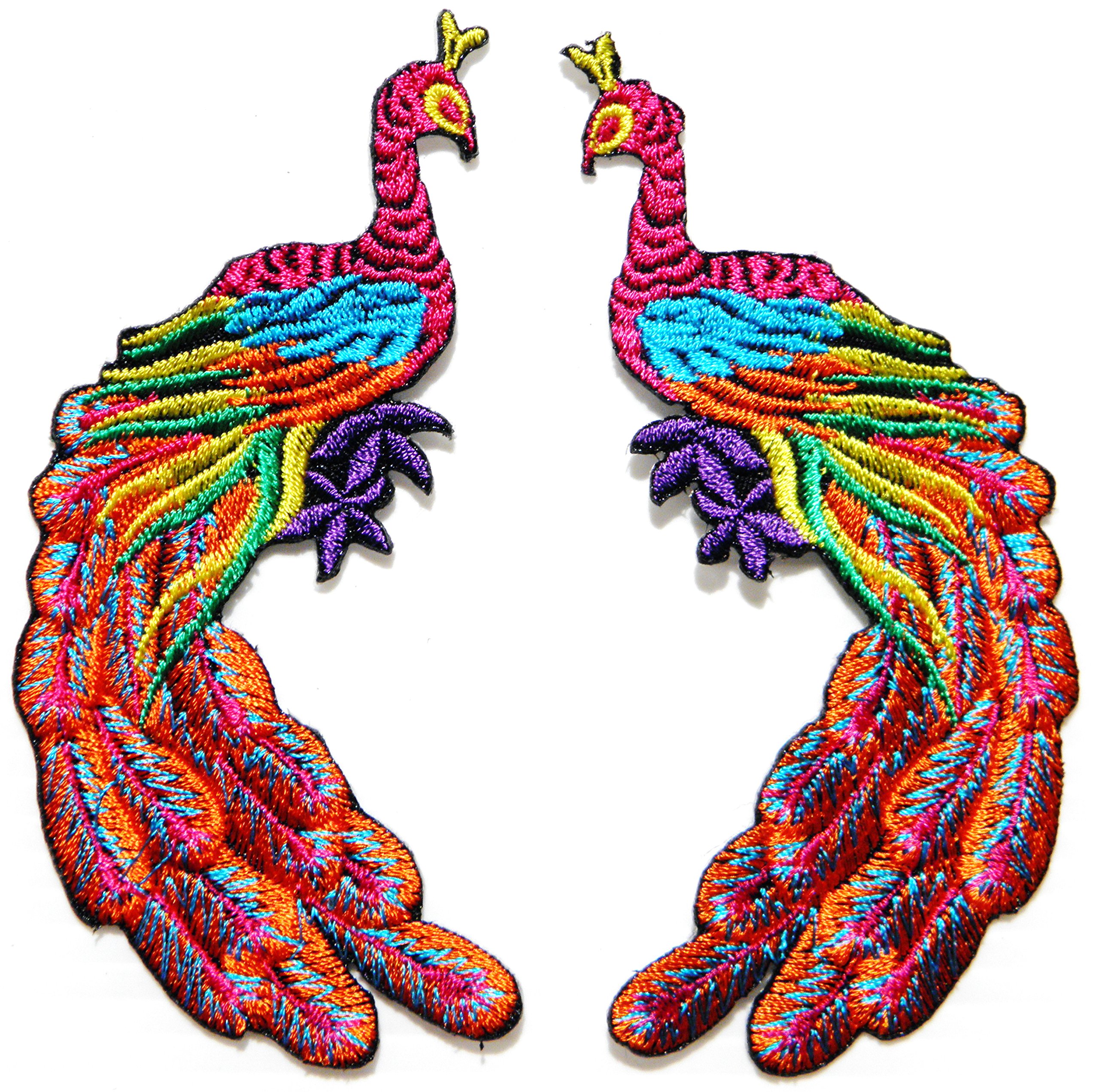 Pair Peacock Wild Animal Feather Lady Rider Biker Tatoo Jacket T-shirt  Patch Sew Iron on Embroidered Applique Sign Badge Costume