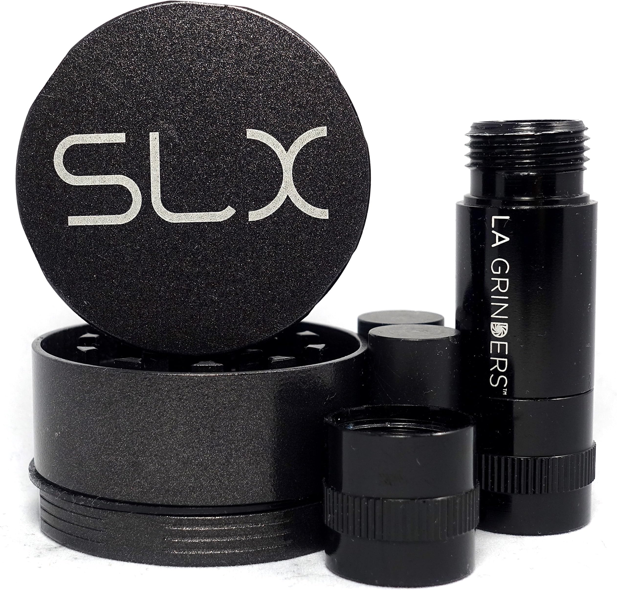 SLX Version 2.0 Black Non-Stick 4 Piece Grinder - Black 2 Inch with La Grinders Pollen Press