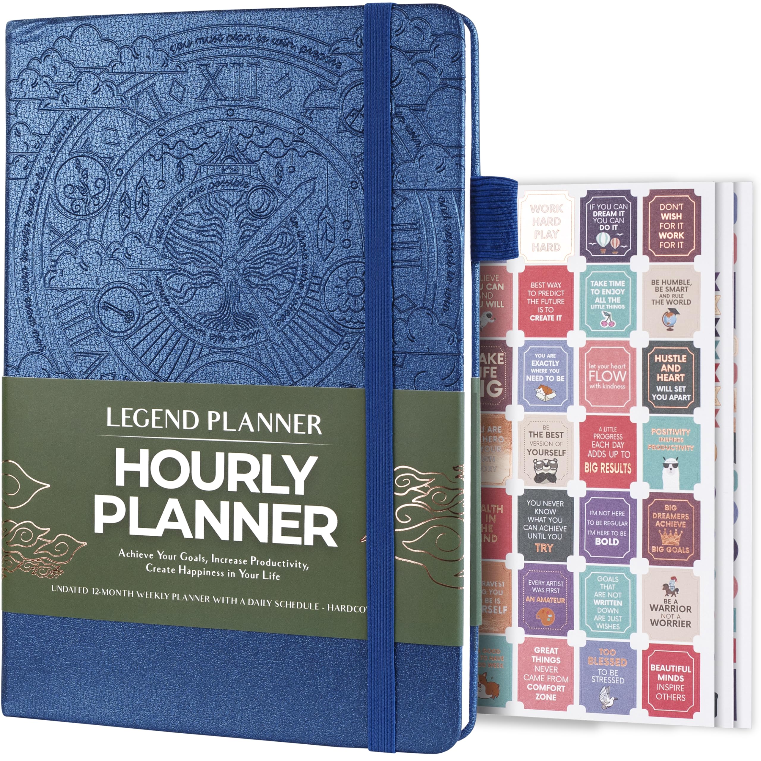 Legend Planner Hourly Schedule – Weekly & Daily Organizer with Time Slots. Appointment Book Journal for Work, Undated, A5 (Blue)