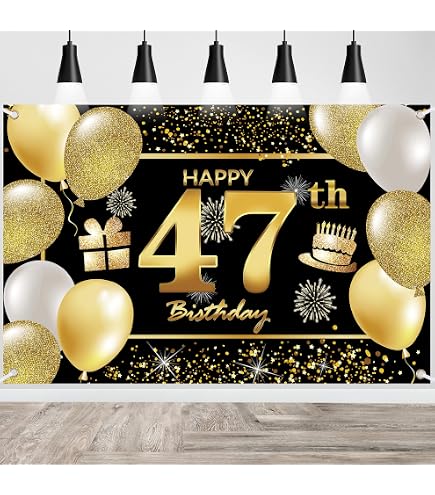 LASKYER Happy 47th Birthday Purple Banner - 78x47 Inch Backdrop For Party Decor