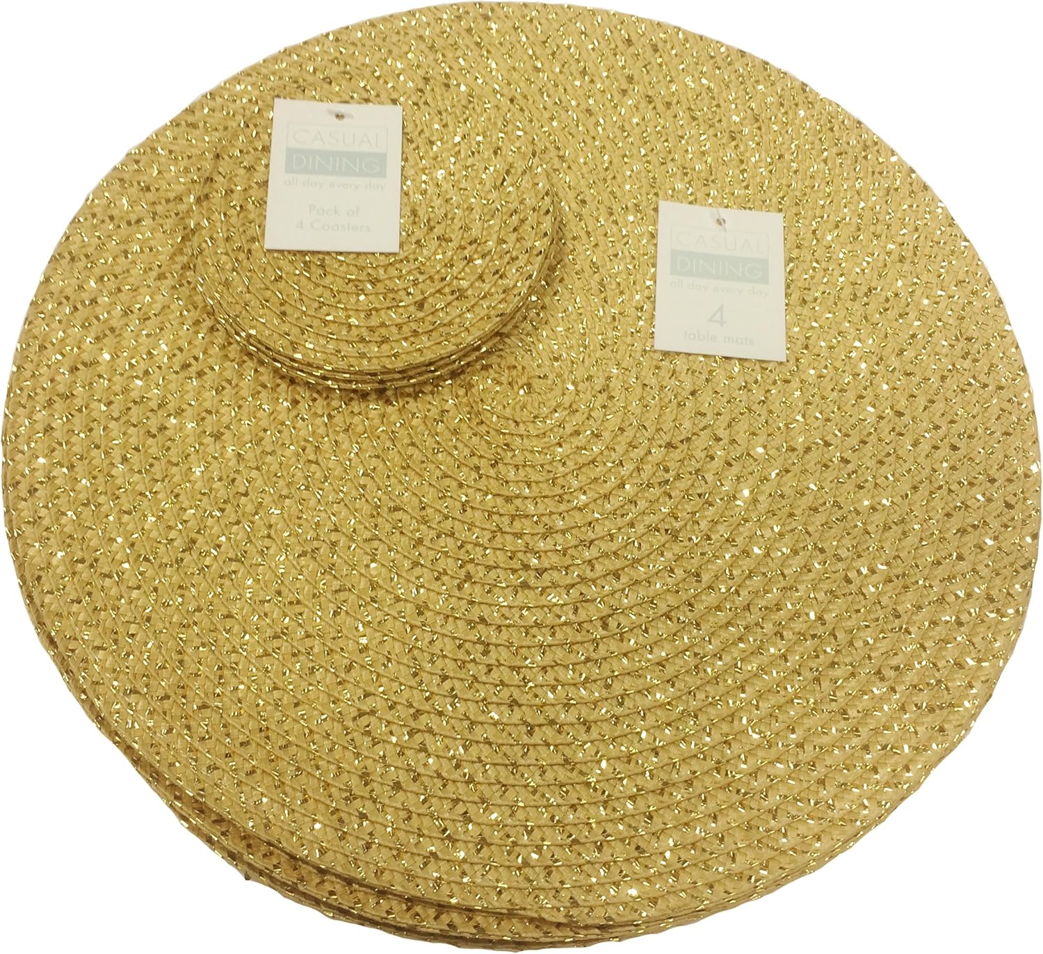 Metallic Effect Easy Clean Gold Round (Circular) Placemat And Coaster