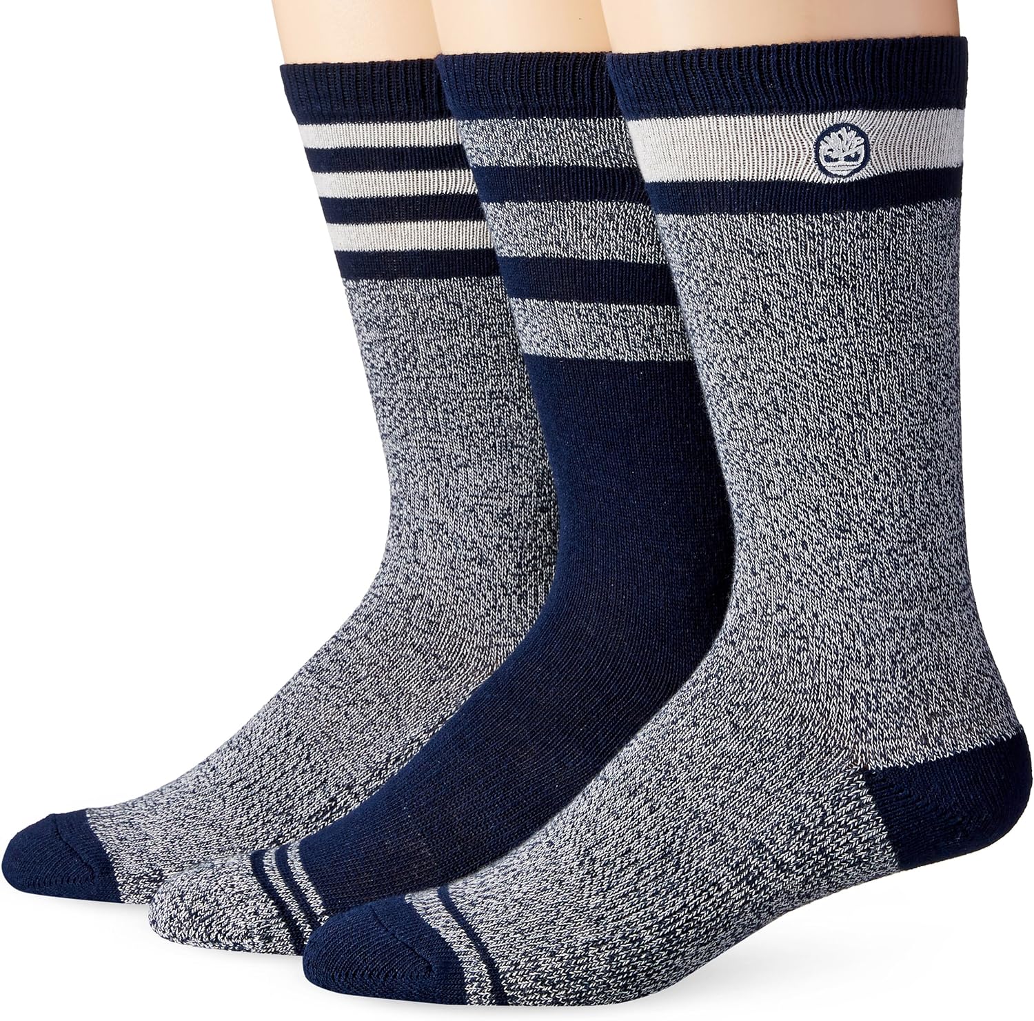 Timberland Men's 3 Pack Varsity Crew Sock,Black Iris,1113 / 912