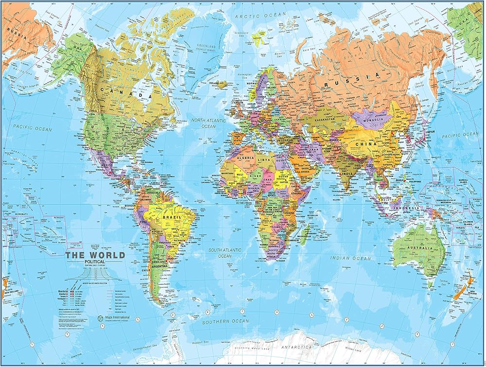 Maps International World Map Political Front Sheet Lamination 59.4 x 42 cm