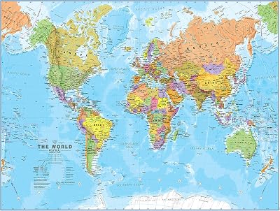 Maps International World Map Political Front Sheet Lamination 59.4 x 42 cm