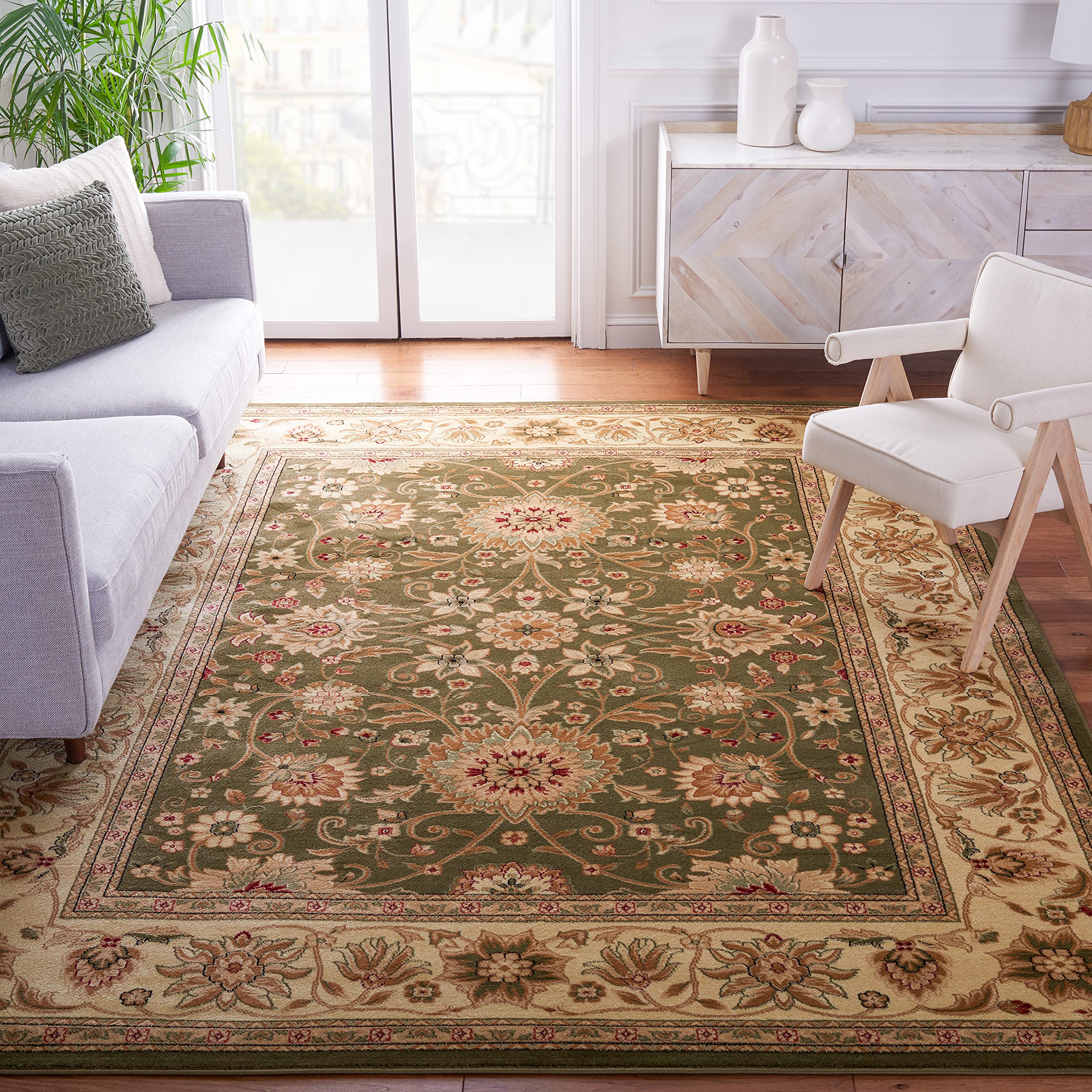 SAFAVIEH Lyndhurst Collection Area Rug - 10' Square, Sage & Ivory, Traditional Oriental Design, Non-Shedding & Easy Care, Ideal for High Traffic Areas in Living Room, Bedroom (LNH212C) Image SAFAVIEH Lyndhurst Collection Area Rug - 10' Square, Sage & Ivory, Traditional Oriental Design, Non-Shedding & Easy Care, Ideal for High Traffic Areas in Living Room, Bedroom (LNH212C) Image