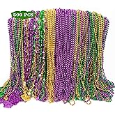 EOBOH 500PCS Mardi Gras Beads Throws, Bulks Green Purple Gold Metallic Mardi Gras Beads Necklaces Accessories Bulks, Beads Necklace Costumes for Parade Throws Party Decorations Supplies
