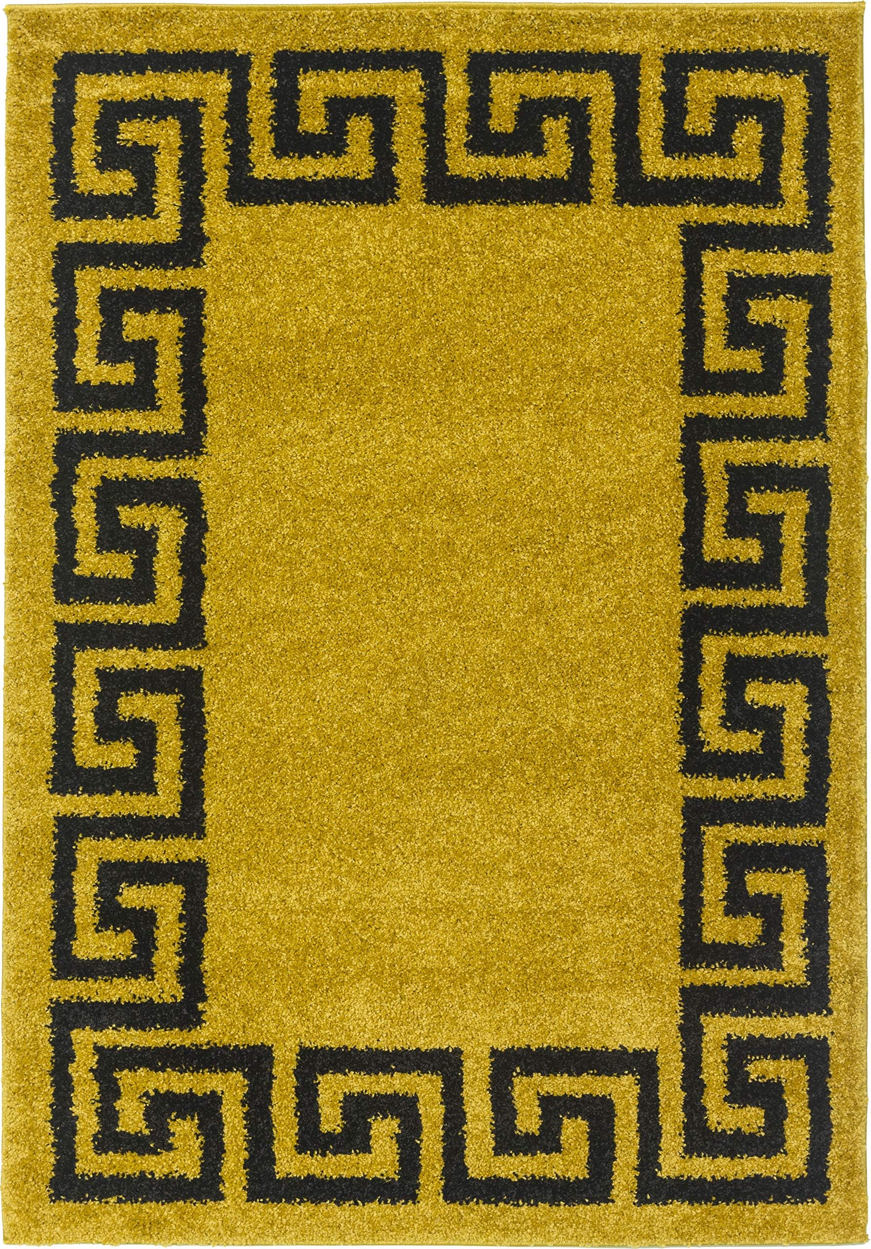 SrS Rugs® Eclipse Collection, Greek Key Design, Shaggy Rug with 30mm Deep Soft Pile for Living Room and Bedroom. 3 Sizes. 6 Colours (Gold, 120cm x170cm)