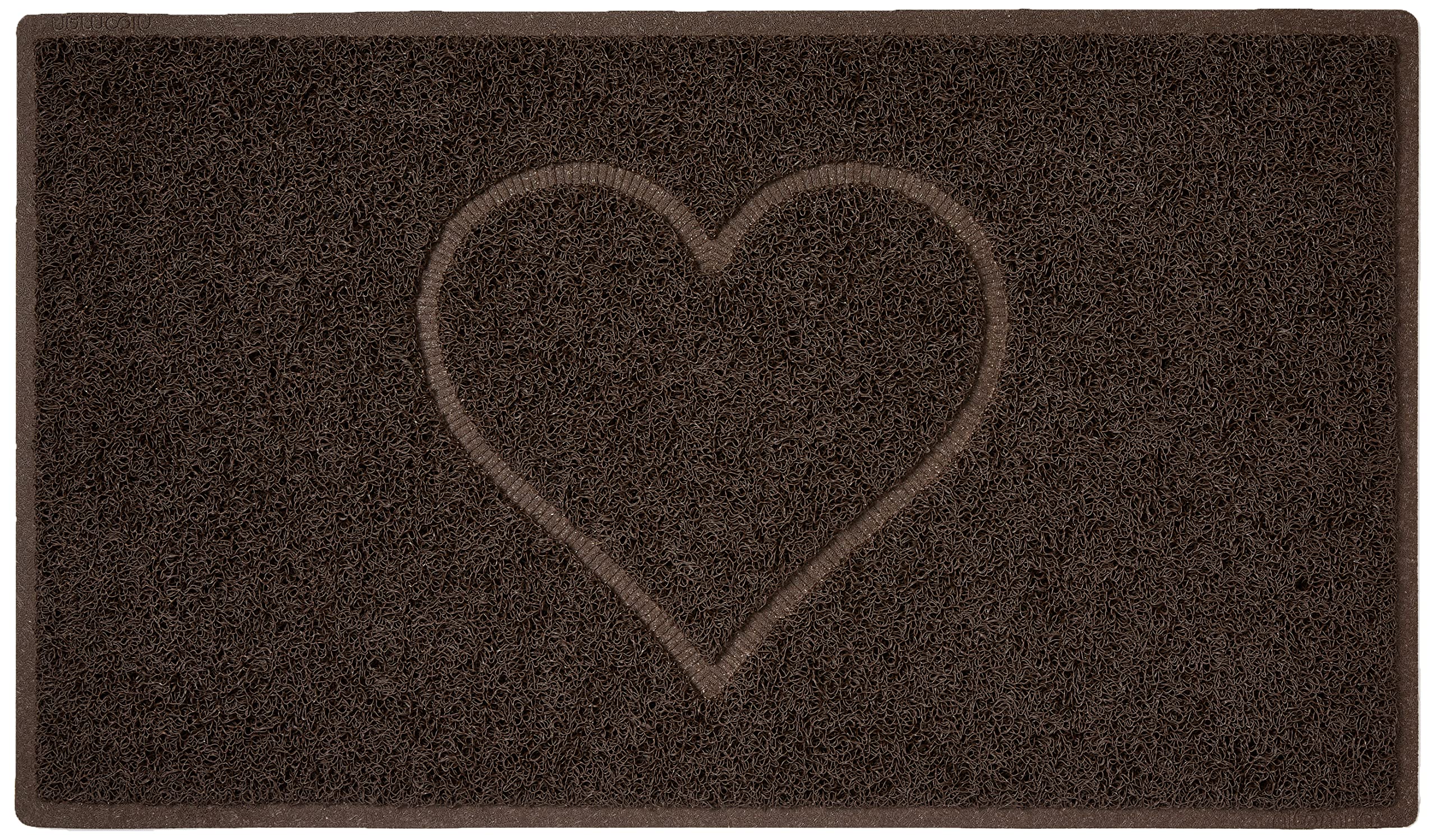 Nicoman Heart Shape Embossed Entrance Door Mat Non Slip Dirt Trapper PVC Spaghetti Mat with Rubber Base, Jet Washable Quick Drying Doormat Indoor or Outdoor - (Medium, Brown, 75 x 44cm)