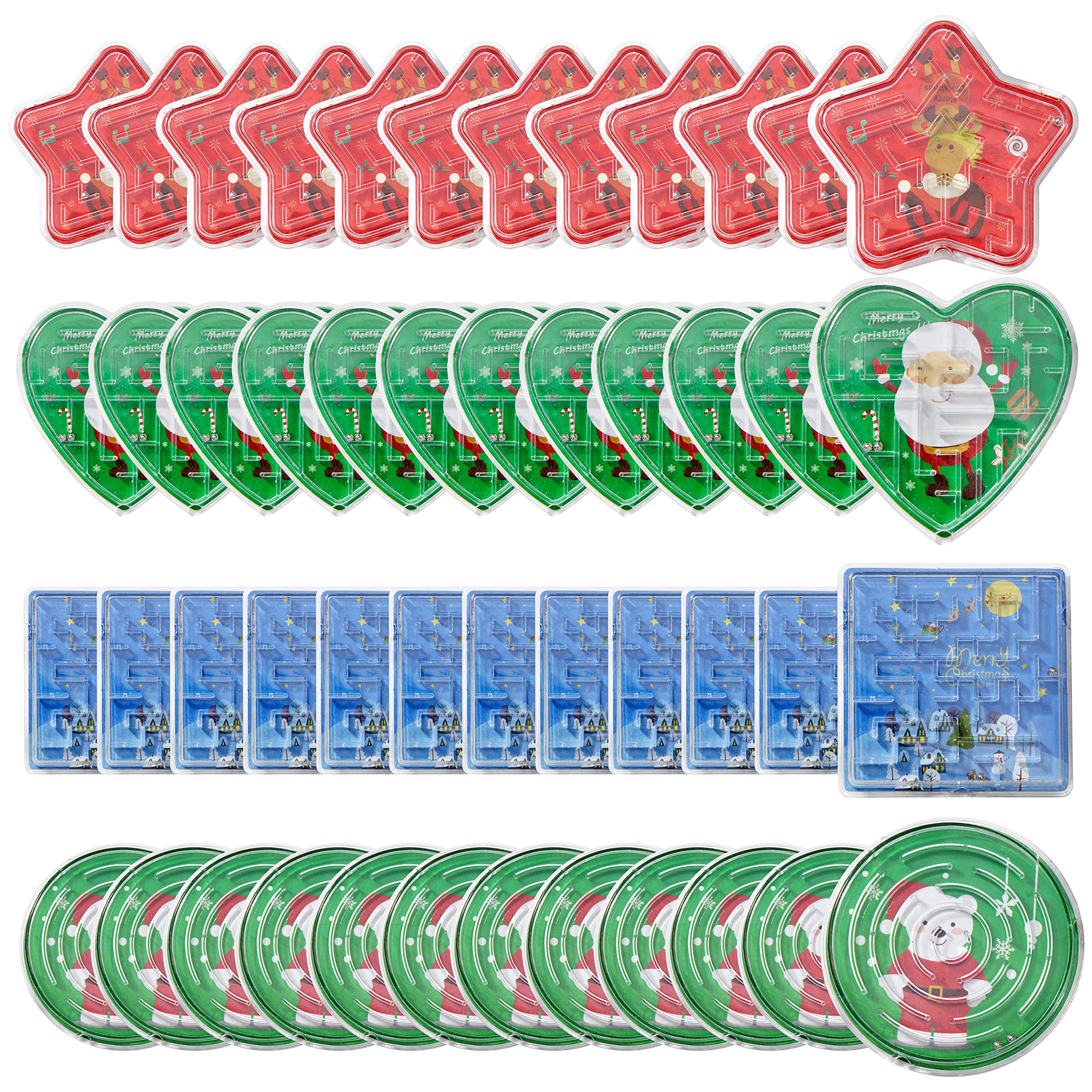 THE TWIDDLERS 48 Pack Mini Christmas Maze Puzzles for Kids, Assorted Festive Brain Teaser Games, Santa Reindeer Designs, Handheld Fidget Toys for Stocking Fillers, Party Bag Favours Cracker Inserts