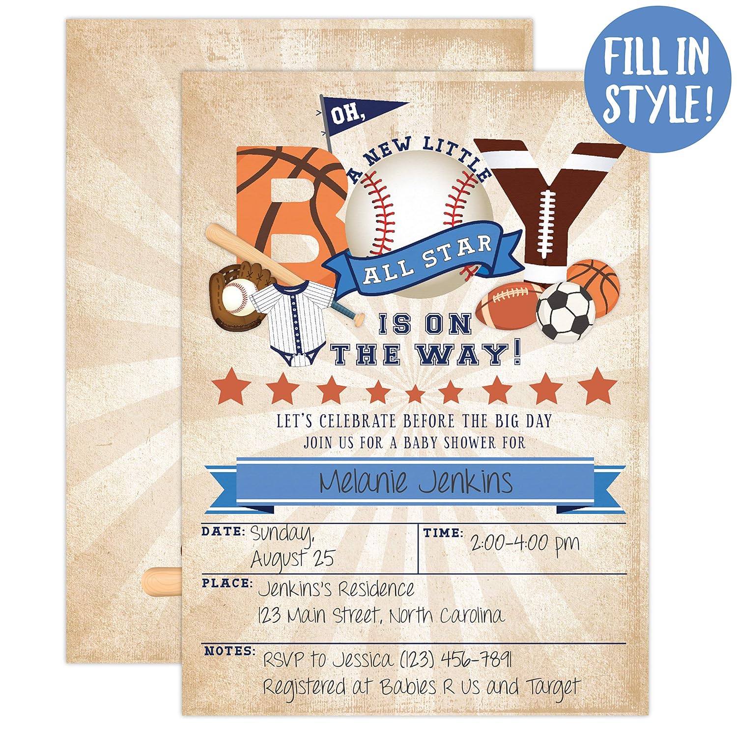 All Star Sports Baby Shower Invitations