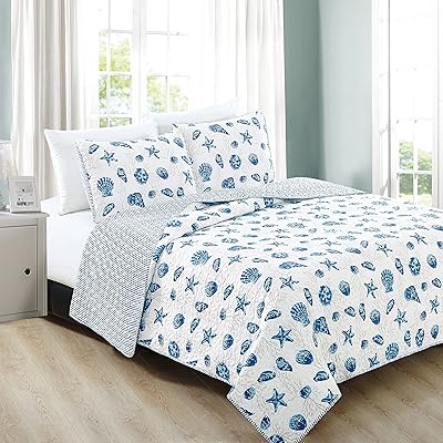 Home Fashion Designs 2-Piece Coastal Quilt Set with Shams, Twin