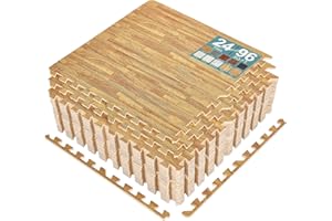Sorbus 96 Sq. Ft. Wood Grain Floor Tiles Foam Mat EVA Interlocking Mats Tile 3/8-Inch Thick Flooring Wood Puzzle Exercise Mat