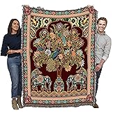 Pure Country Weavers Asian Elephants Blanket - Tree of Life Gift Tapestry Throw Woven from Cotton - Made in The USA (72x54)