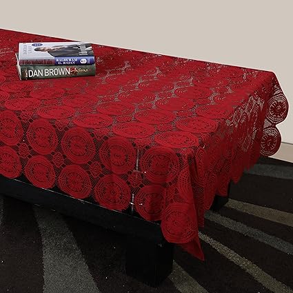 STITCHNEST - Net Table Cloth, 4 Seater, Maroon, Pack of 1