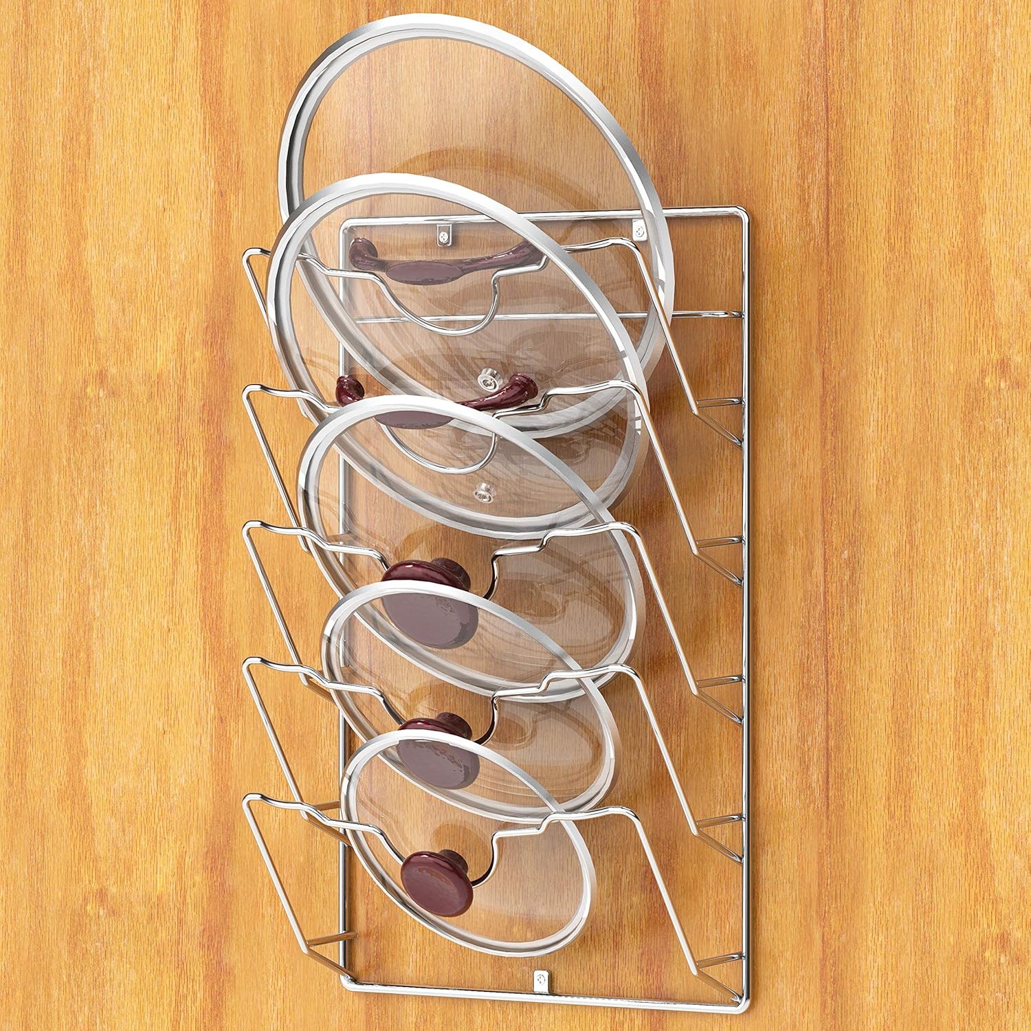 Simple Houseware Wall Door Mounted Pot Lid Rack, Chrome Finish -