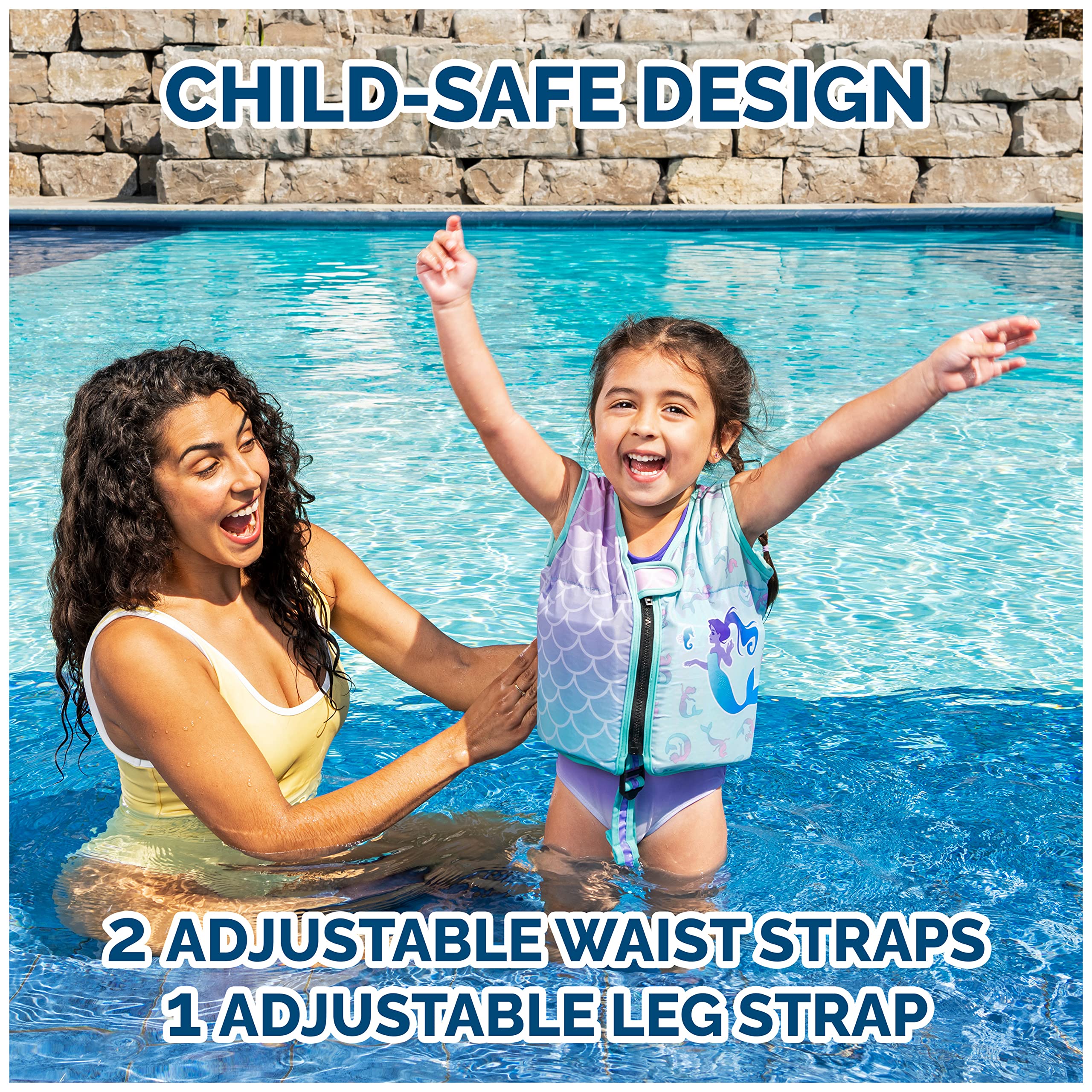 Swim Vest, Learn To Swim Personal Flotation Device for Swim Training, Pool Floats & Swimming Pool Accessories for Kids 2-4 Years, Mermaid