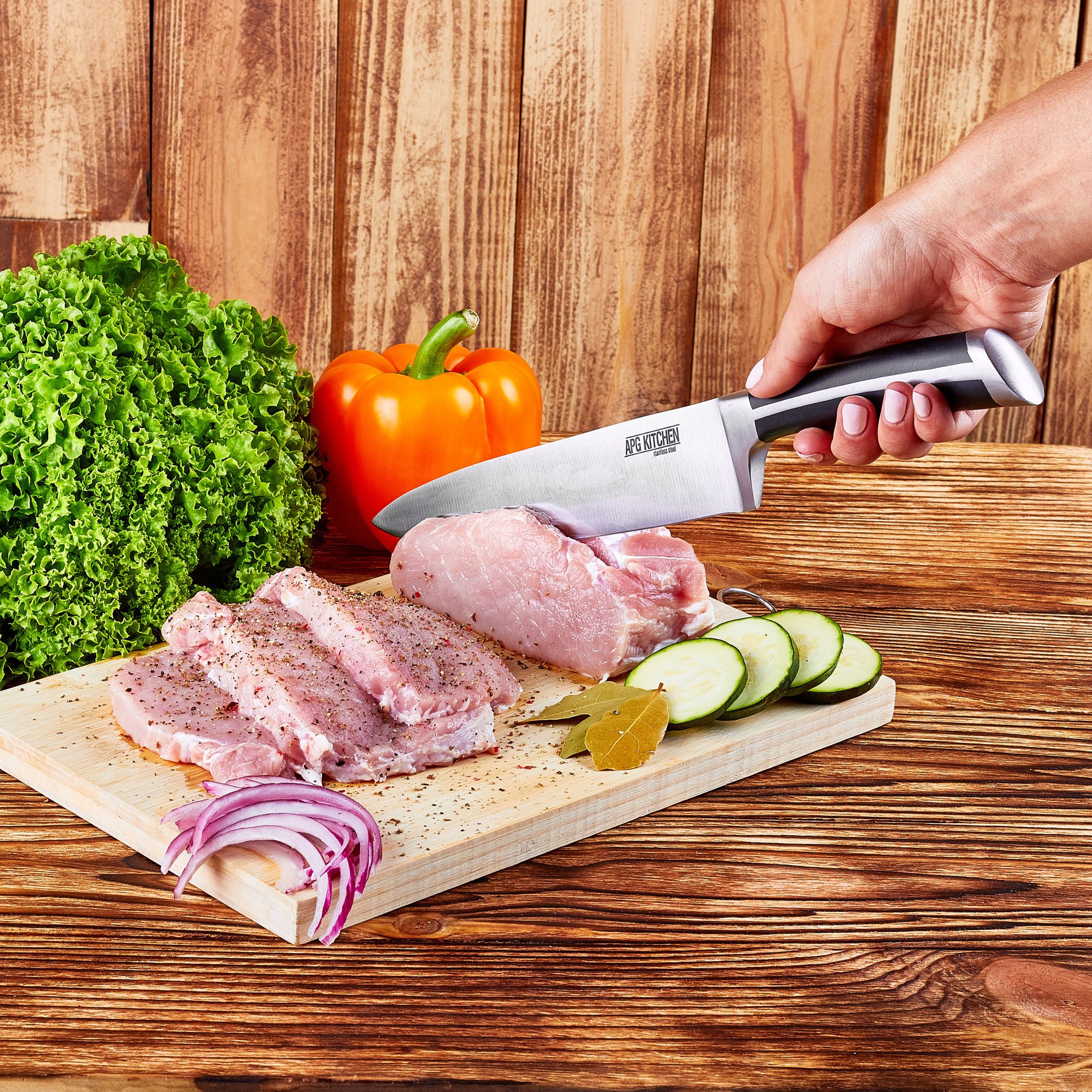 8" Chef Knife by APG Kitchen Best 8inch Razor Sharp Chef's Knife with Ergonomic