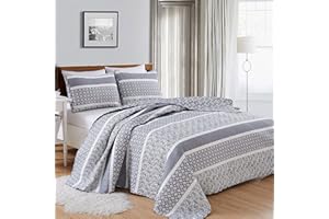Great Bay Home 3-Piece Reversible Grey King Quilt Comforter with 2 Shams | Lightweight, All-Season, Cozy, Modern Bedspreads | Paisley Coverlet Sets | Kadi Collection