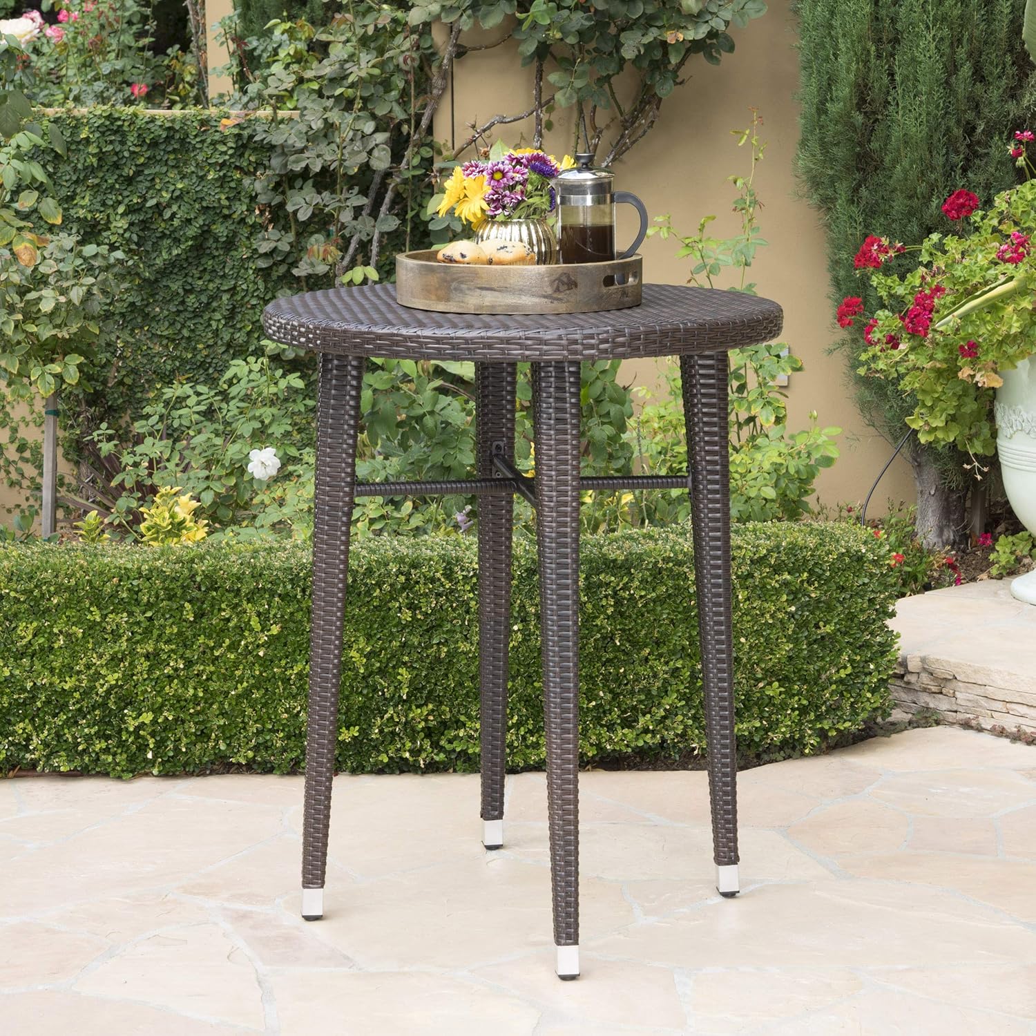 Christopher Knight Home Dominica Outdoor 32.5" Round Wicker Bar Table, Multibrown: Garden & Outdoor