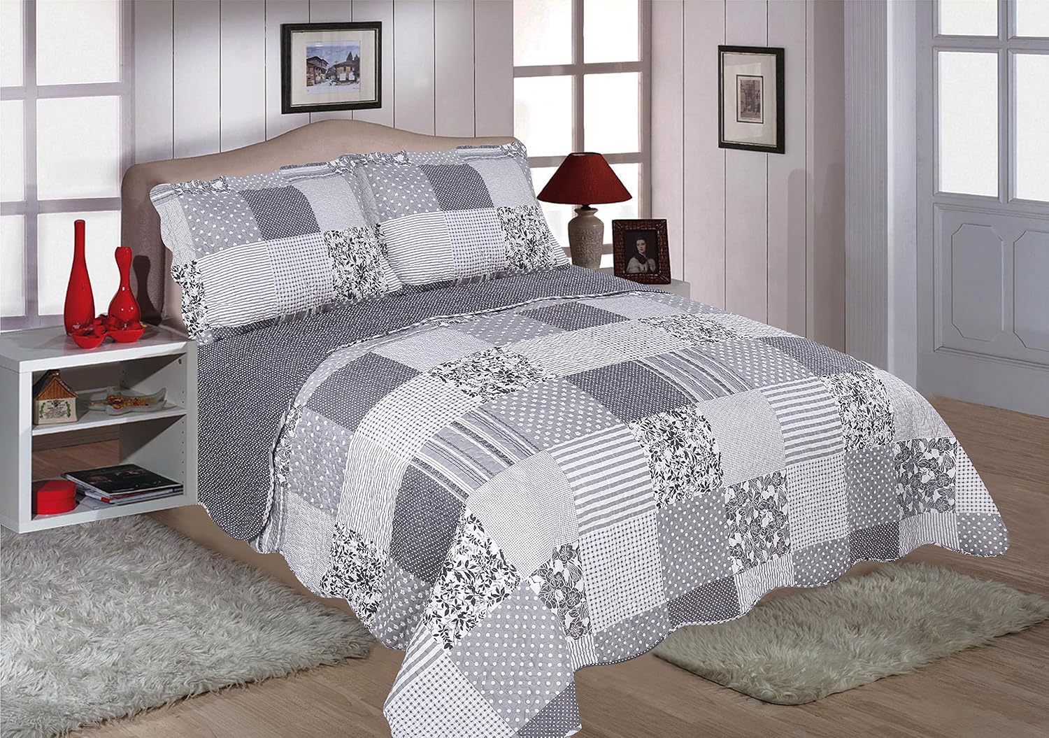 Restmor Quilted Reversible Patchwork Design Bedspread In 3 Sizes