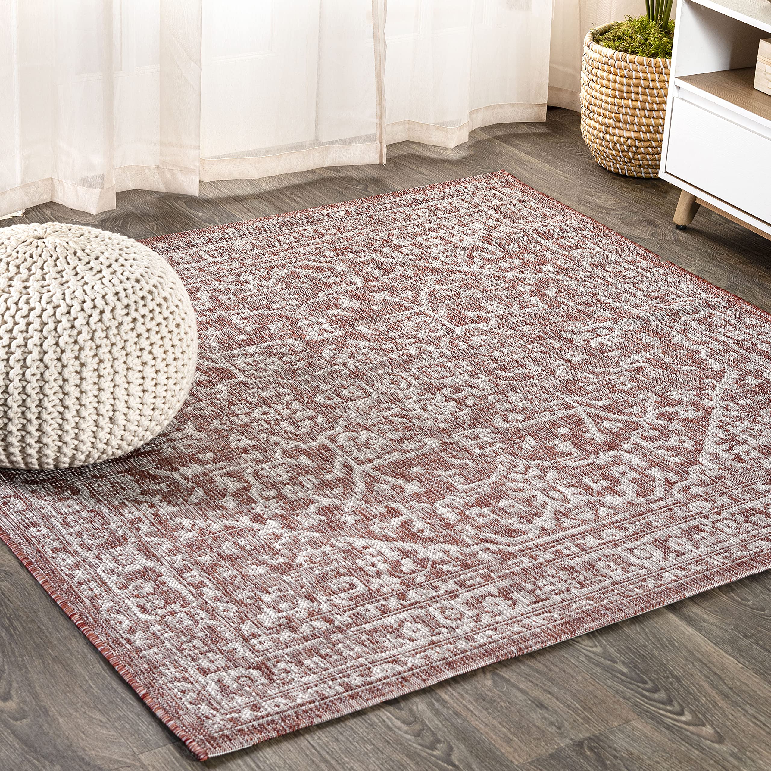 JONATHAN Y Boho Medallion Indoor Outdoor Square Area Rug 8X8 Red/Taupe, Malta Textured Weave for Backyard, Patio, Porch, Easy-Cleaning, High Traffic, Pet-Friendly, Non-Shedding (SMB104A-8SQ) Image JONATHAN Y Boho Medallion Indoor Outdoor Square Area Rug 8X8 Red/Taupe, Malta Textured Weave for Backyard, Patio, Porch, Easy-Cleaning, High Traffic, Pet-Friendly, Non-Shedding (SMB104A-8SQ) Image