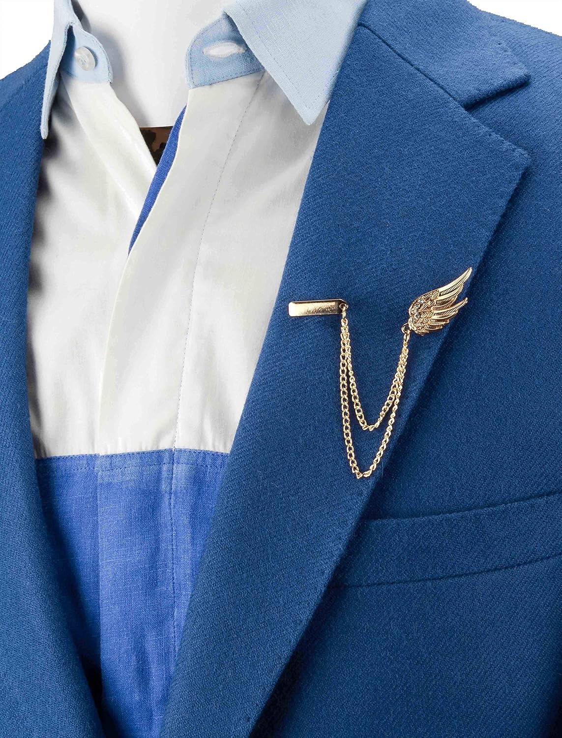 Brooch Lapel Pin for Men Inspired Stone Angel Wings with Hanging Chain Lapel Pin Golden Badge Coat Suit Wedding Gift Party Shirt Collar Accessories - Image 3