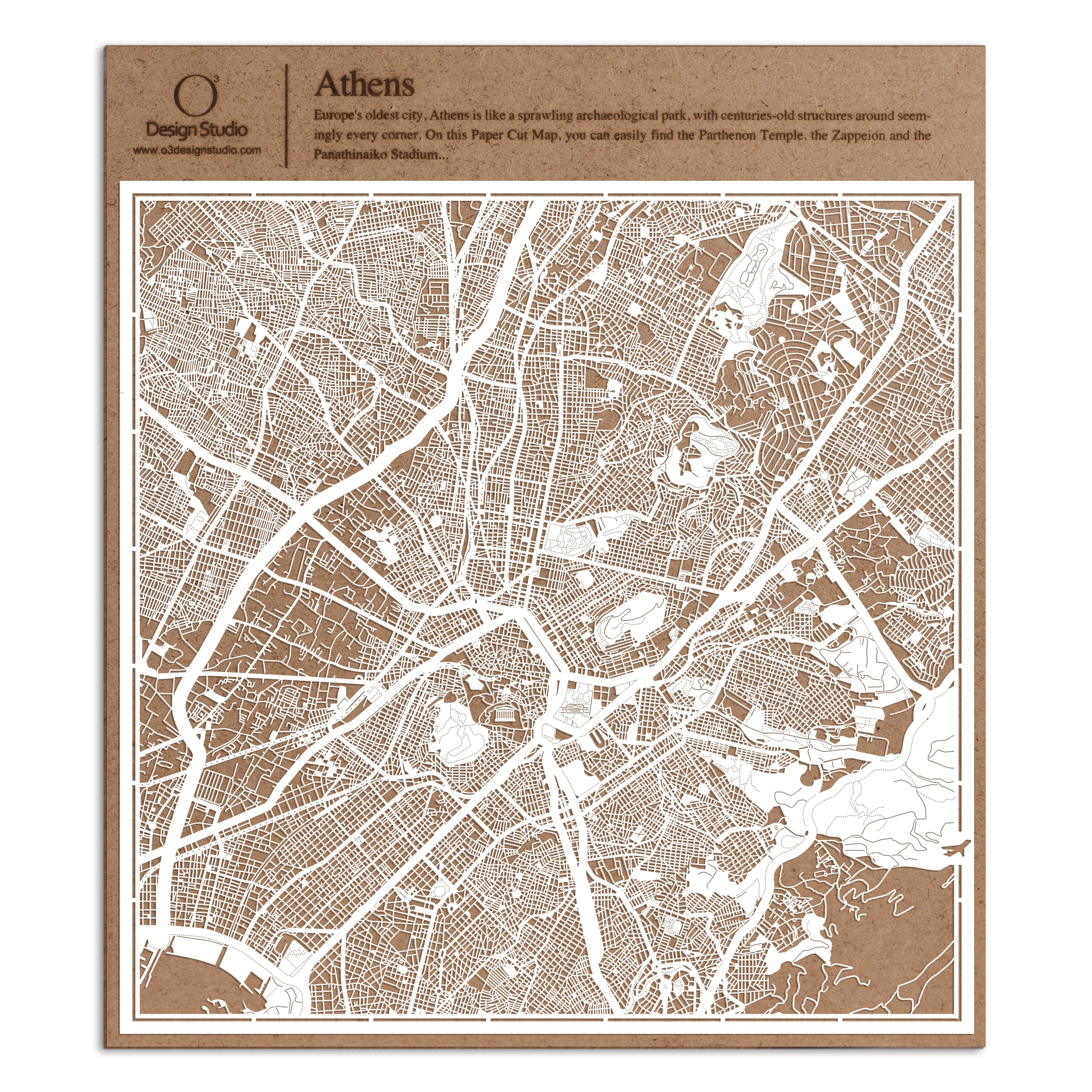 Athens Paper Cut Map White 12×12 inches Paper Art