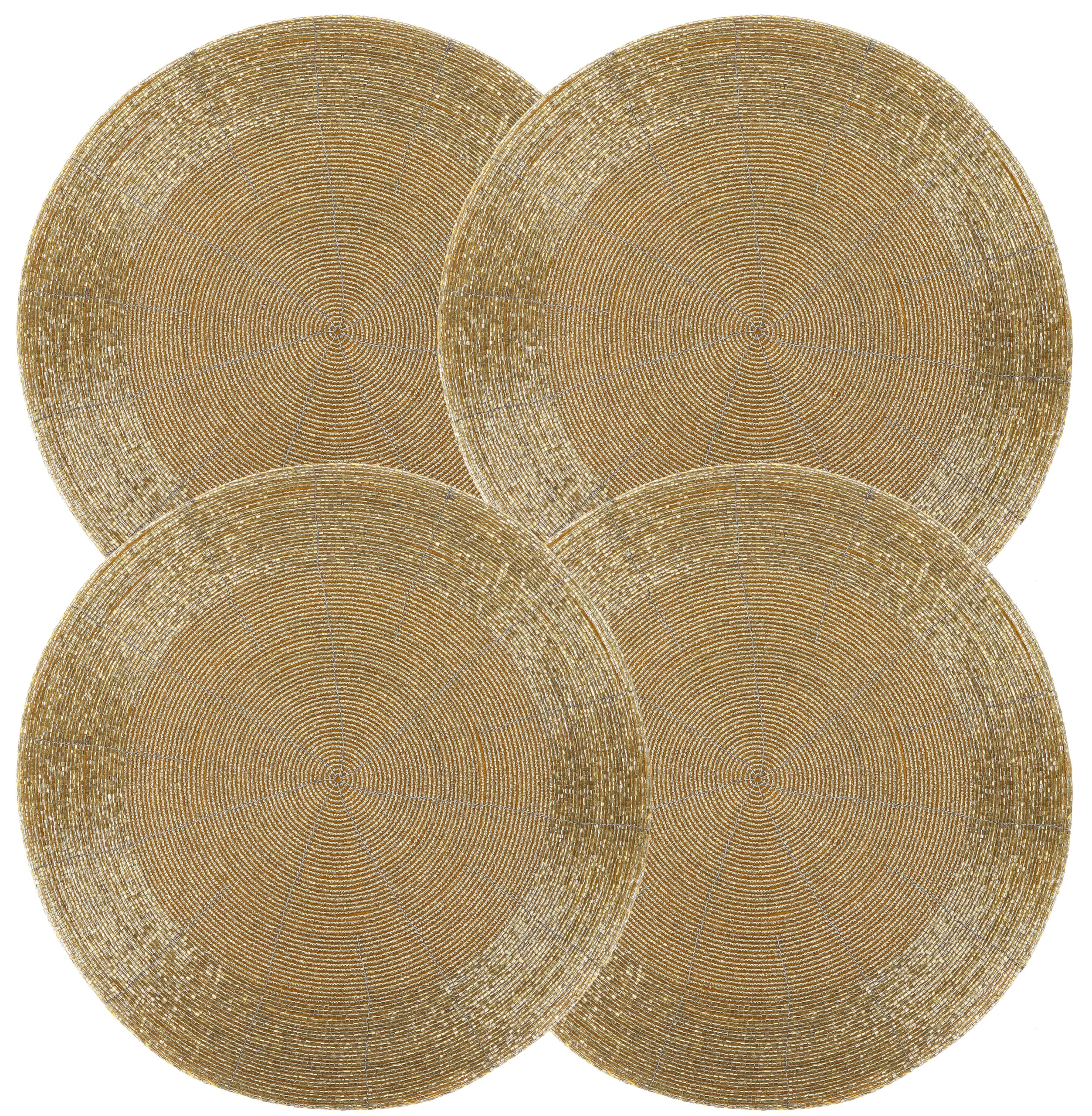 Photo 1 of Beaded Round Placemats Set of 4 - Rustic Placemats for Dining Table 13 Inches - Placemats for Family, Party, Dining Room, Decorations, Wedding, Kitchen, Office, Home Decor (Gold) - ALPHA Living HOME