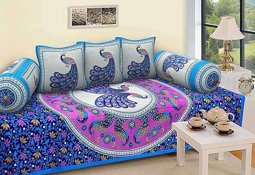 RajasthaniKart Classic 6 Piece 144 TC Cotton Diwan Set - Abstract, Multicolour