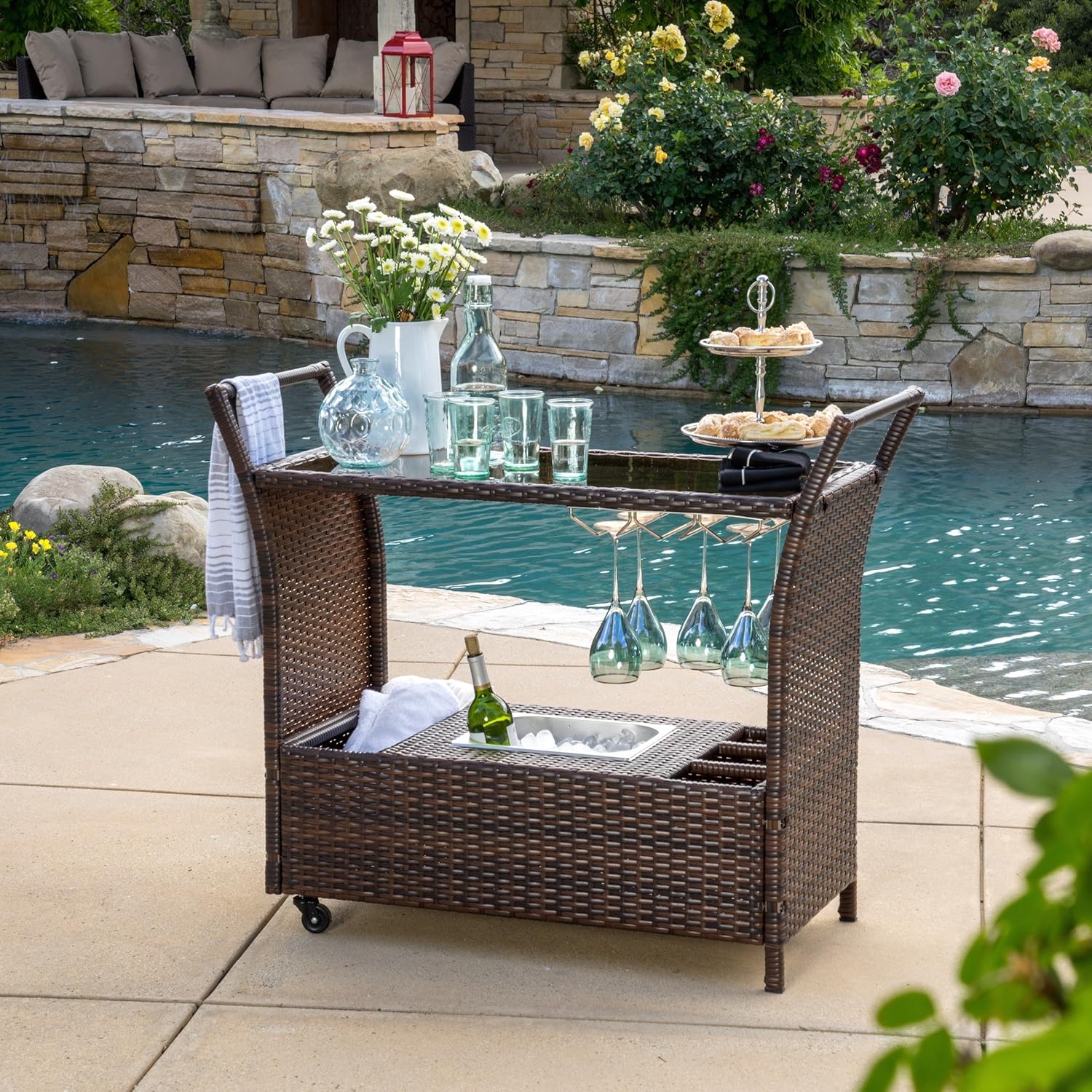 Outdoor Bar Cart on Wheels. Great Serving Piece for Any