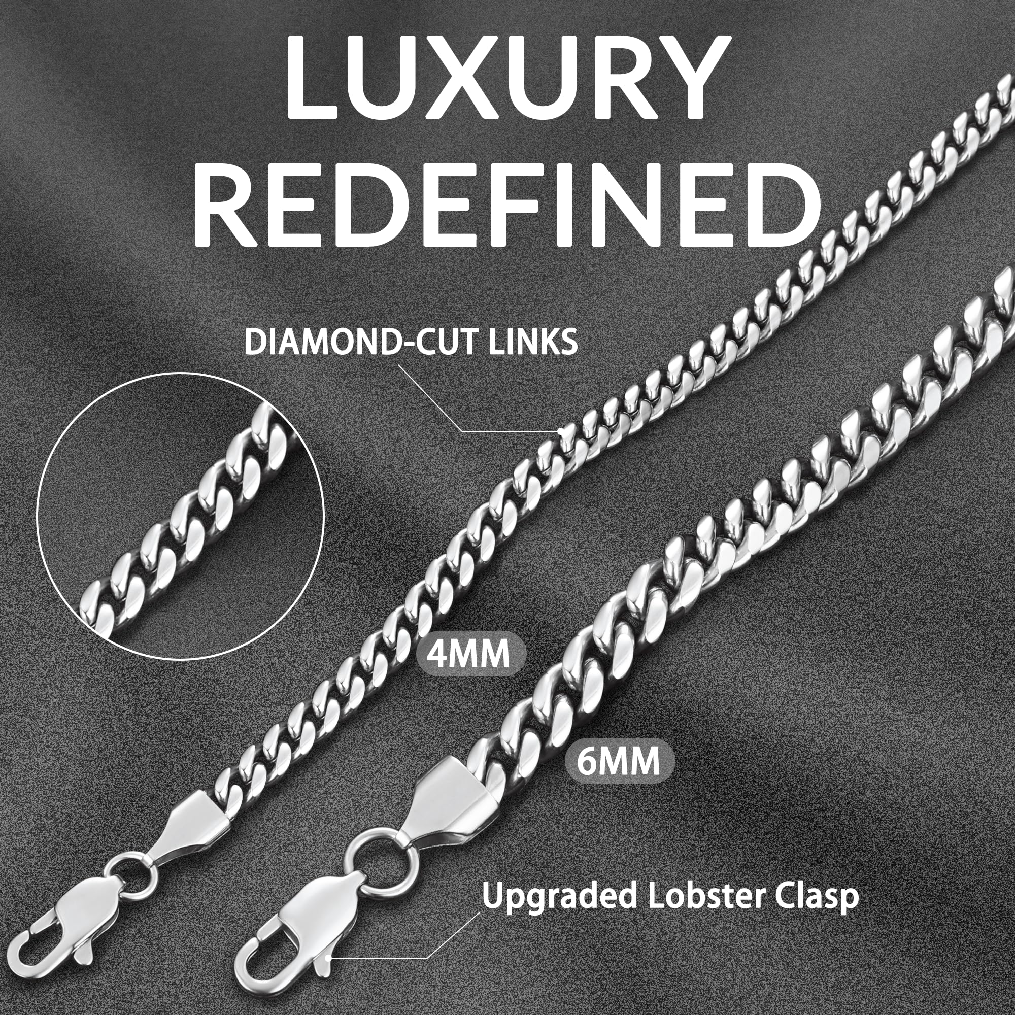 Momlovu Gold Chain Silver Chain for Men Boys, 4mm/6mm Non-Tarnish 18K Gold-Plated Cuban Link Chain, Cool Men's Necklace Chain 18/20/22/24/26 Inch, Durable Lobster Clasp