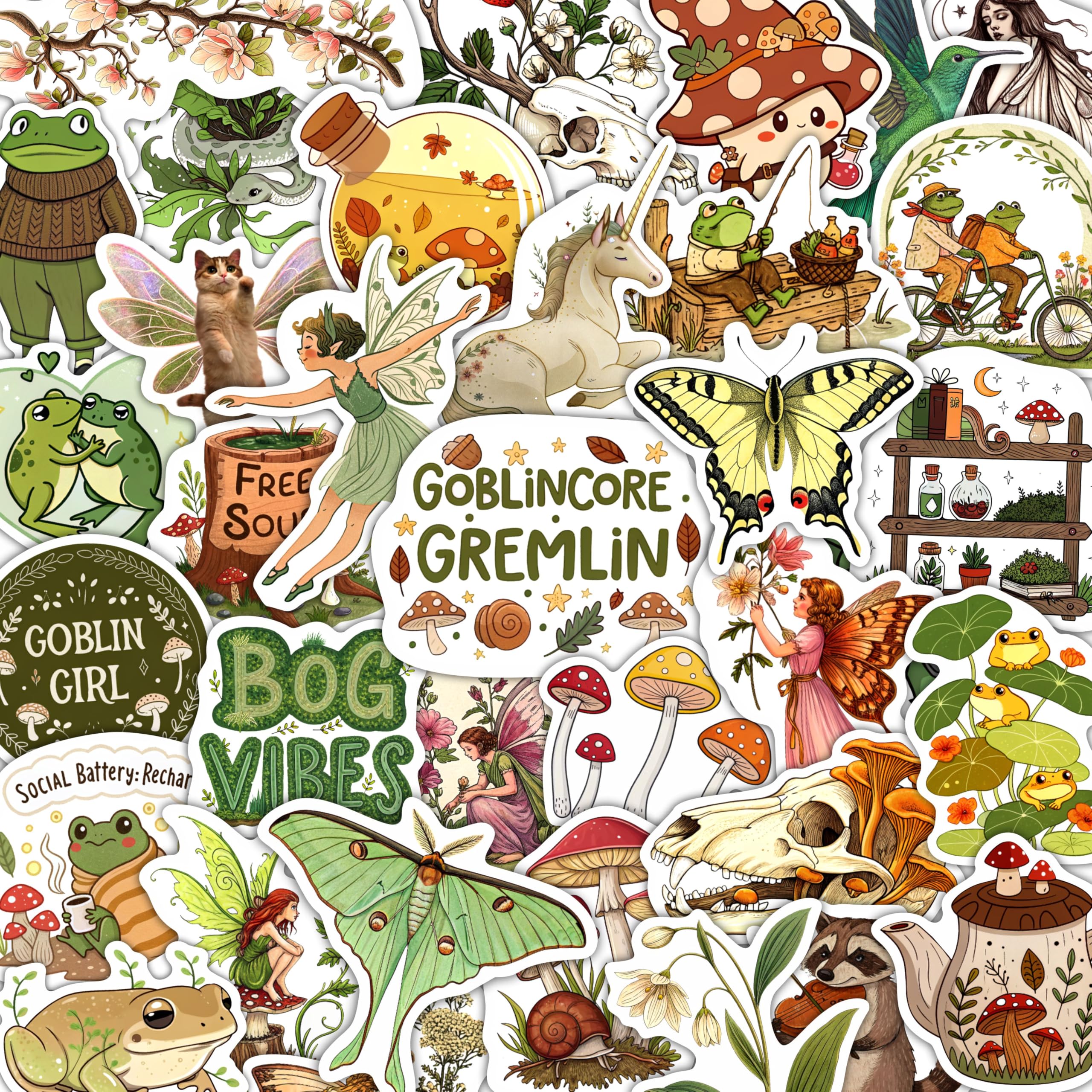 Photo 1 of 100Pcs Goblincore Stickers for Water Bottle, Laptops - Goblincore Gifts, Party Supplies - Vintage, Cottagecore Stickers - Gift for Women & Men