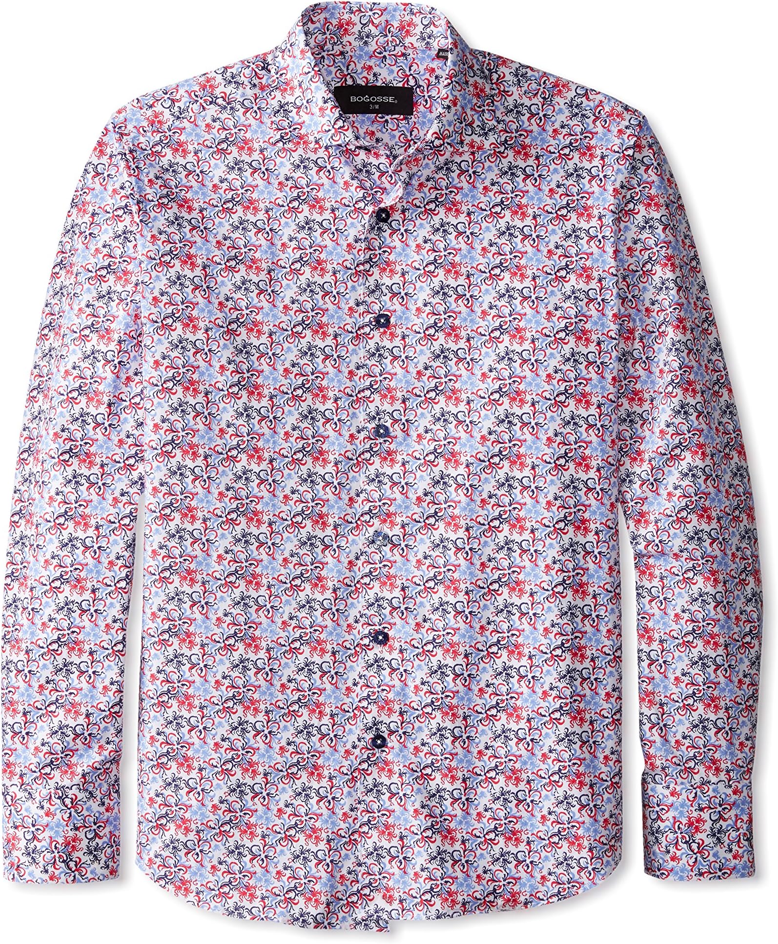 Bogosse Men's Floral Print Sportshirt, White/Print, 5/XL US