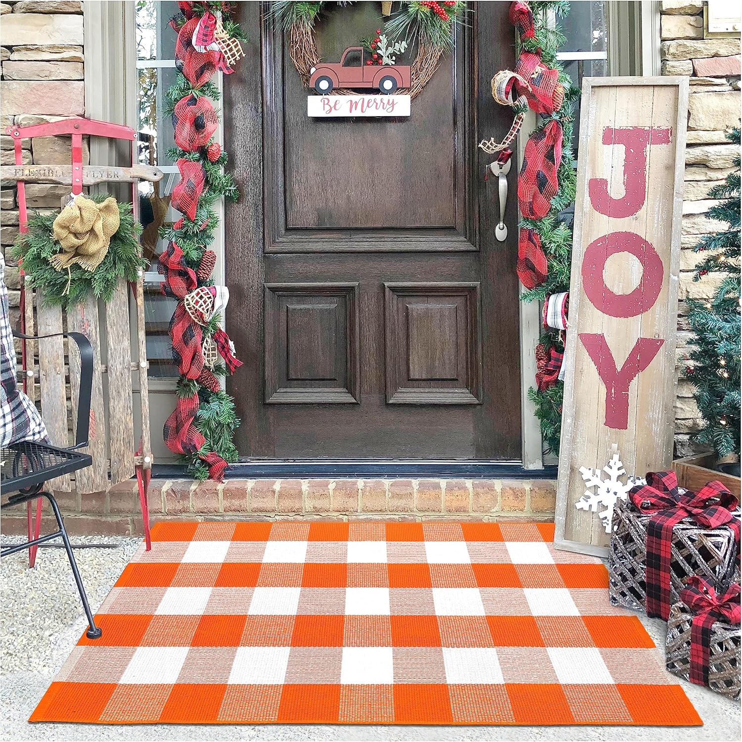Rugs, Pads & Protectors - KILOCOCO Halloween Door Mat 27''x43'' Orange Outdoor Rug for Halloween/Thanksgiving Washable Fall Doormat Buffalo Check Rug Layered Front Door Mat for Porch/Farmhouse/Entryway/Patio Fall Decor
