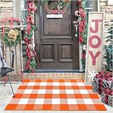 KILOCOCO 2.3'x3.6' Fall Orange Buffalo Plaid Rug Halloween Front Door Mat | Washable checkered Rug for Thanksgiving, Indoor Outdoor Rugs, Low Pile Christmas Decor for Farmhouse Entryway Porch Kitchen