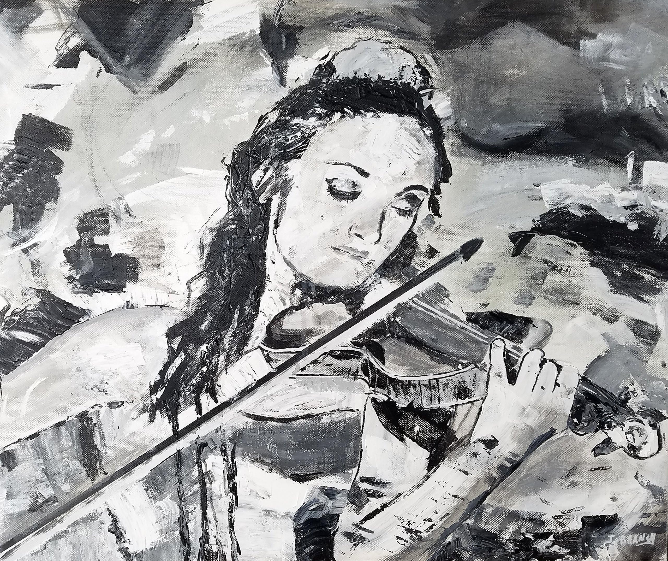 "Violin Fantasy 5" Fine Art Print, Woman Lost in Deep Thought, Violinist, Musician, Original Art
