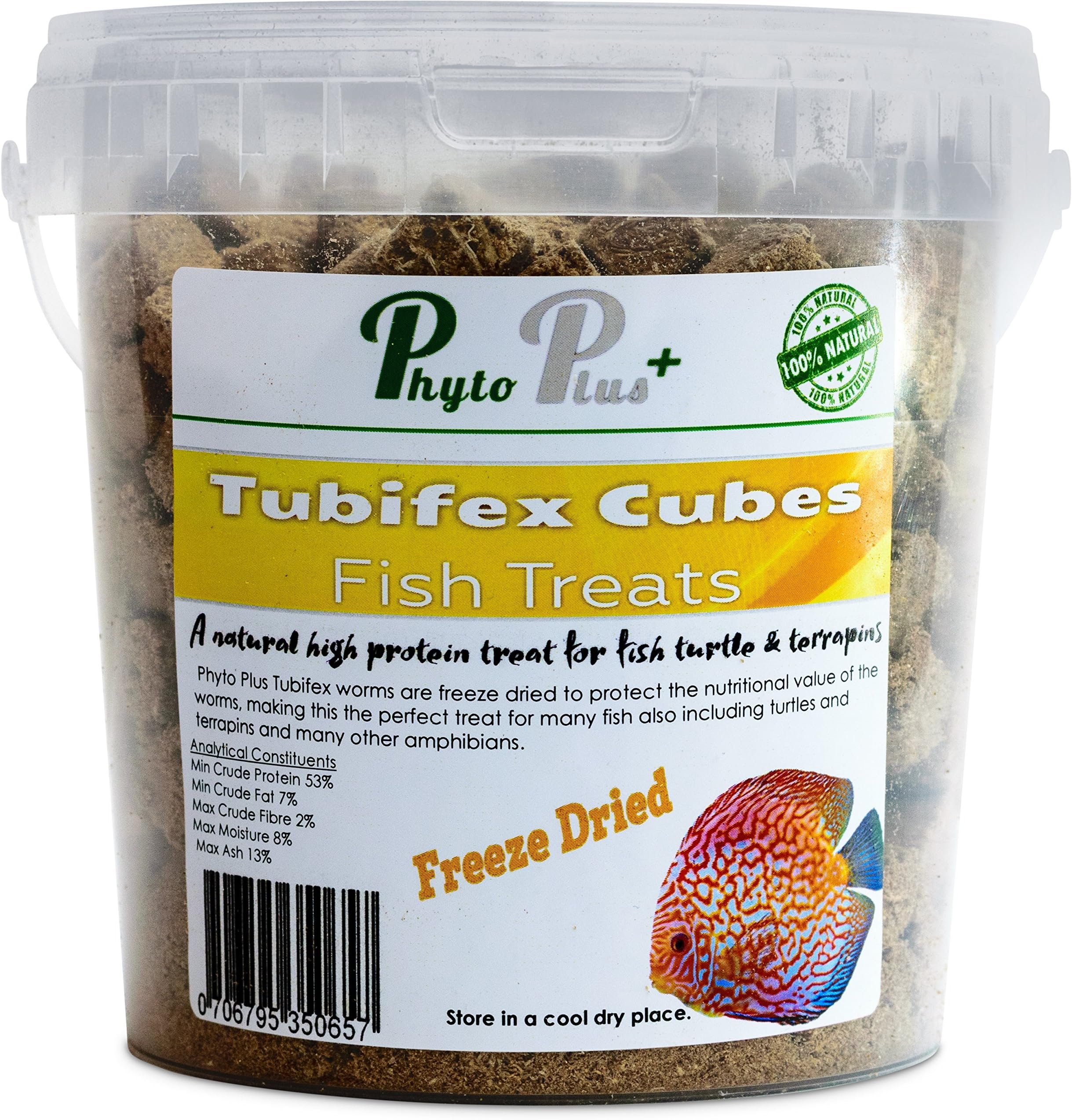Freeze Dried Tubifex Cubes 1 litre Bucket fish food treats By Phyto Plus