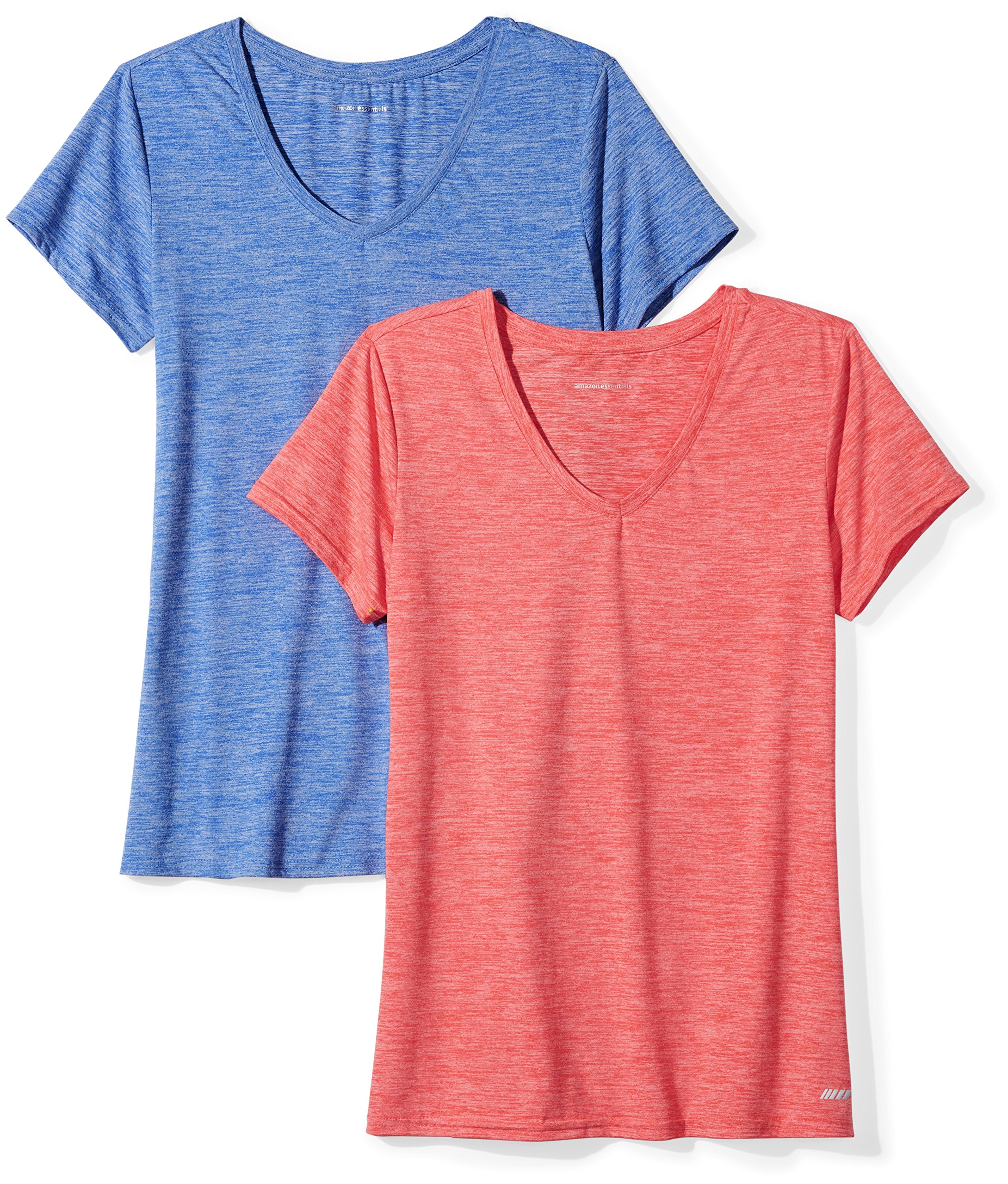 Amazon Essentials Women's Active Quick Dry Tech Stretch Short-Sleeve V-Neck T-Shirt (Available in Plus Size), Pack of 2