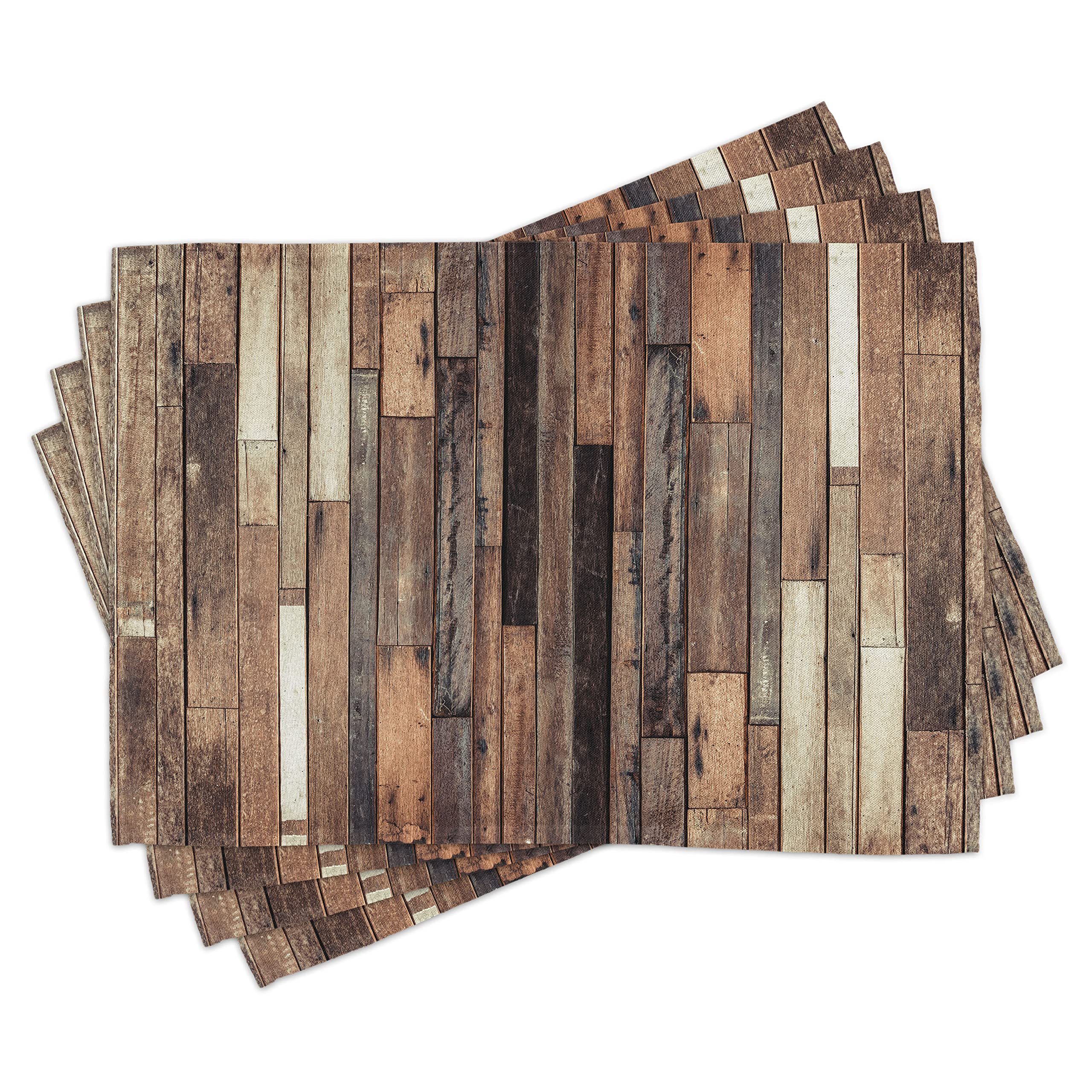ABAKUHAUS Wooden Place Mats Set of 4, Old Floor Rustic Style, Washable Fabric Placemats for Dining Room Kitchen Table Decor, Brown