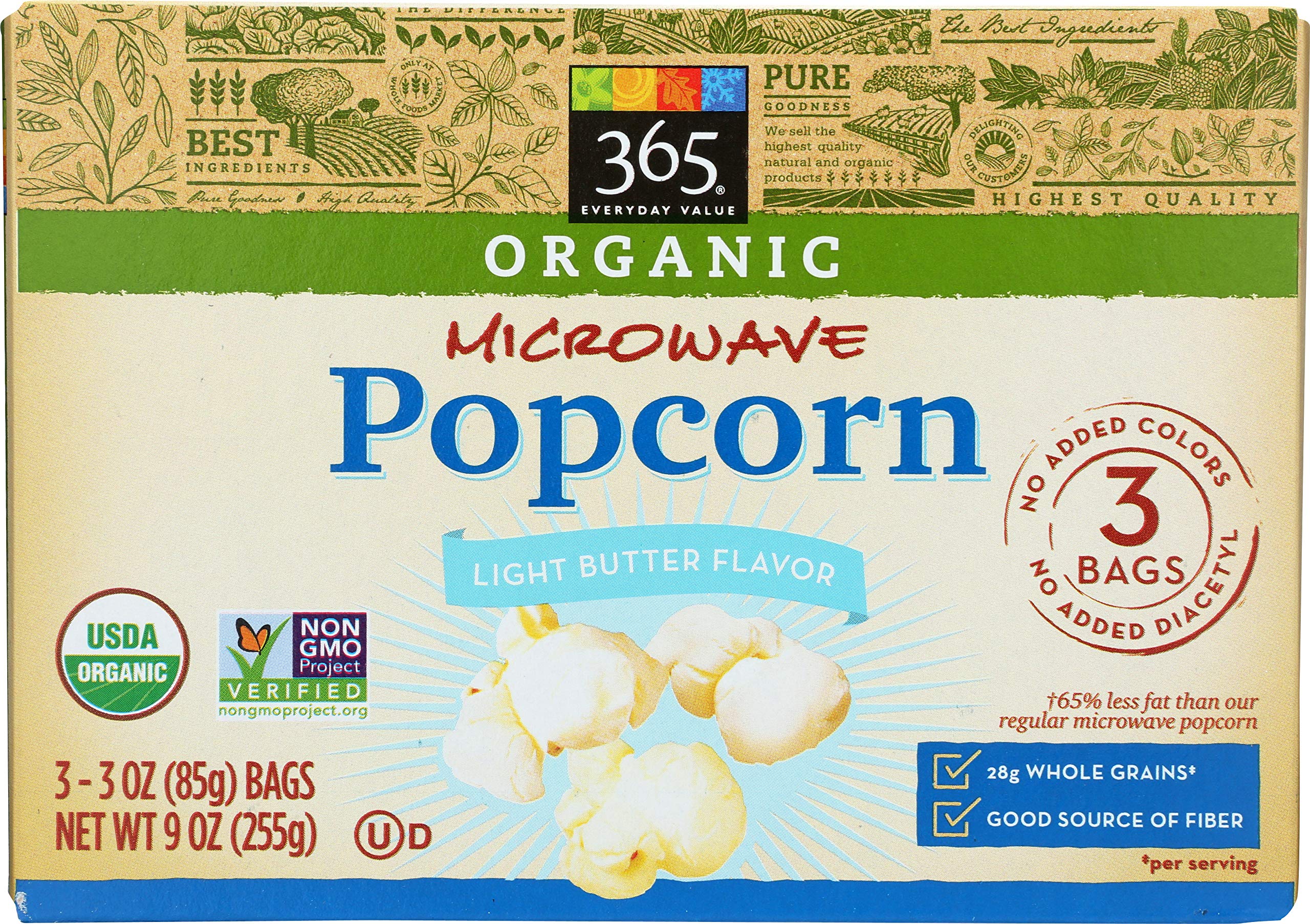 Photo 1 of ***(EXP: 07/23/25 )NONREFUNDABLE***365 Everyday Value, Organic Microwave Popcorn, Light Butter Flavor, 3 oz, 3 pk  (3 pack)