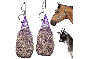 Majestic Ally 2 pcs Ultra Slow Feed 1.5"x1.5" Holes 40” Hay Net for Horses and livestocks (Purple)