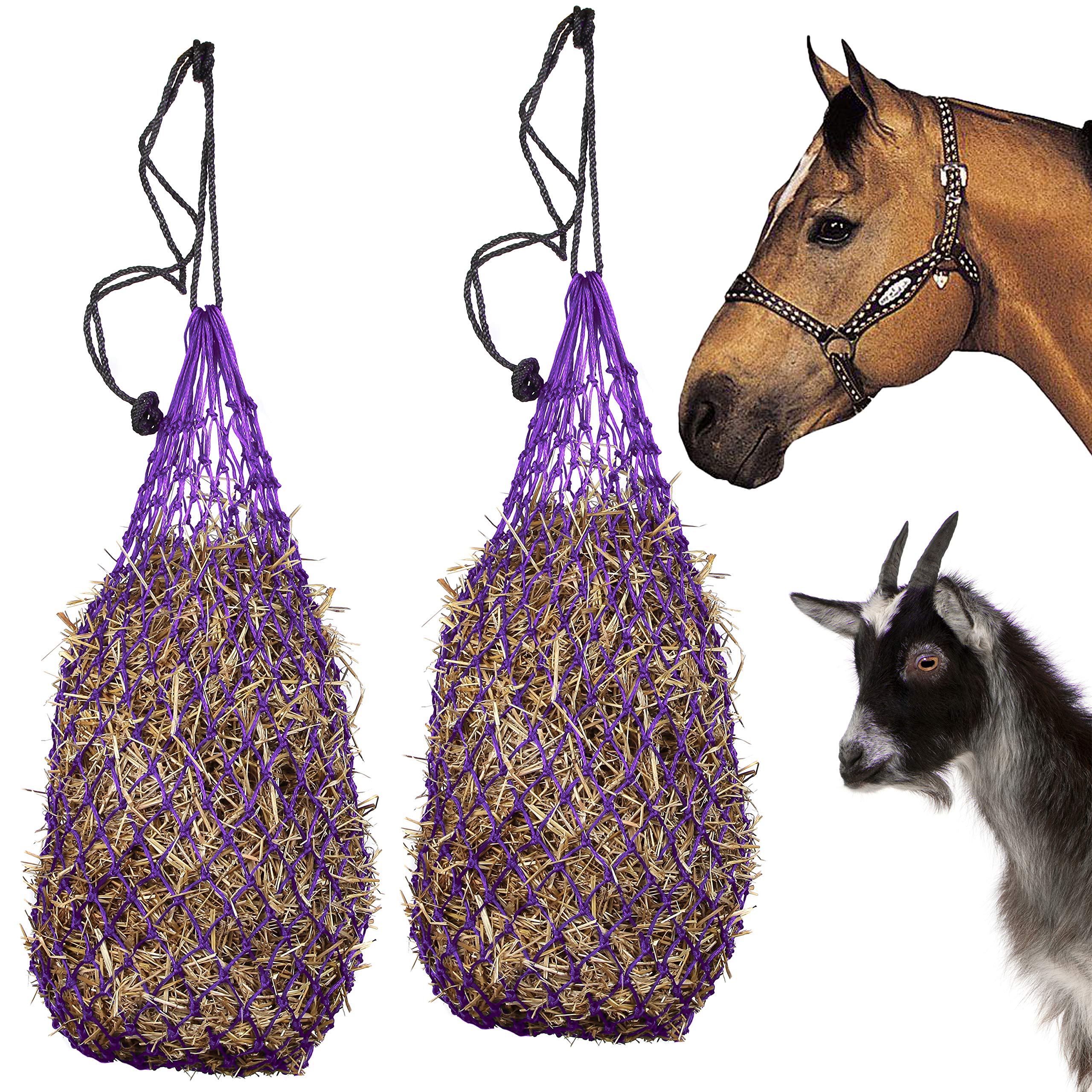 Majestic Ally 2 pcs Ultra Slow Feed 1.5"x1.5" Holes 40” Hay Net for Horses and livestocks (Purple) — image 1