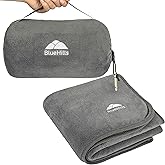 BlueHills Travel Blanket Pillow Rolled Premium Soft Plush Airplane Throw Traveling Essentials Compact in a Bag 70 X 48 inches for Long Plane Flight Portable Lightweight Grey Gray R01