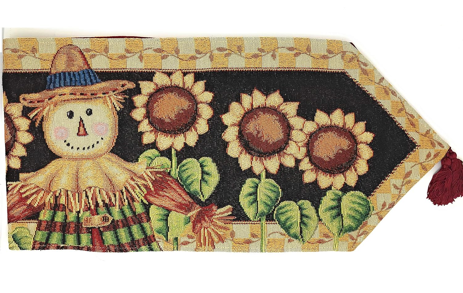 Tache Sunflower Field Scarecrow Thanksgiving Autumn Harvest Country Farmhouse Vintage Fall Decorative Woven Tapestry Dining Kitchen Table Runners, 13x72